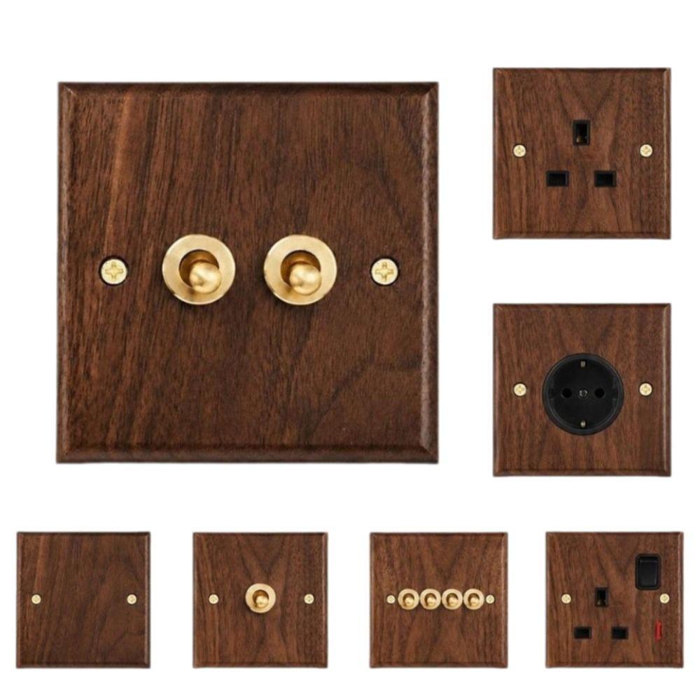 Brass Lever Wall Light Switch Panel Walnut Wood Brass Lever Wall Switch Home Hotel B&B Decoration