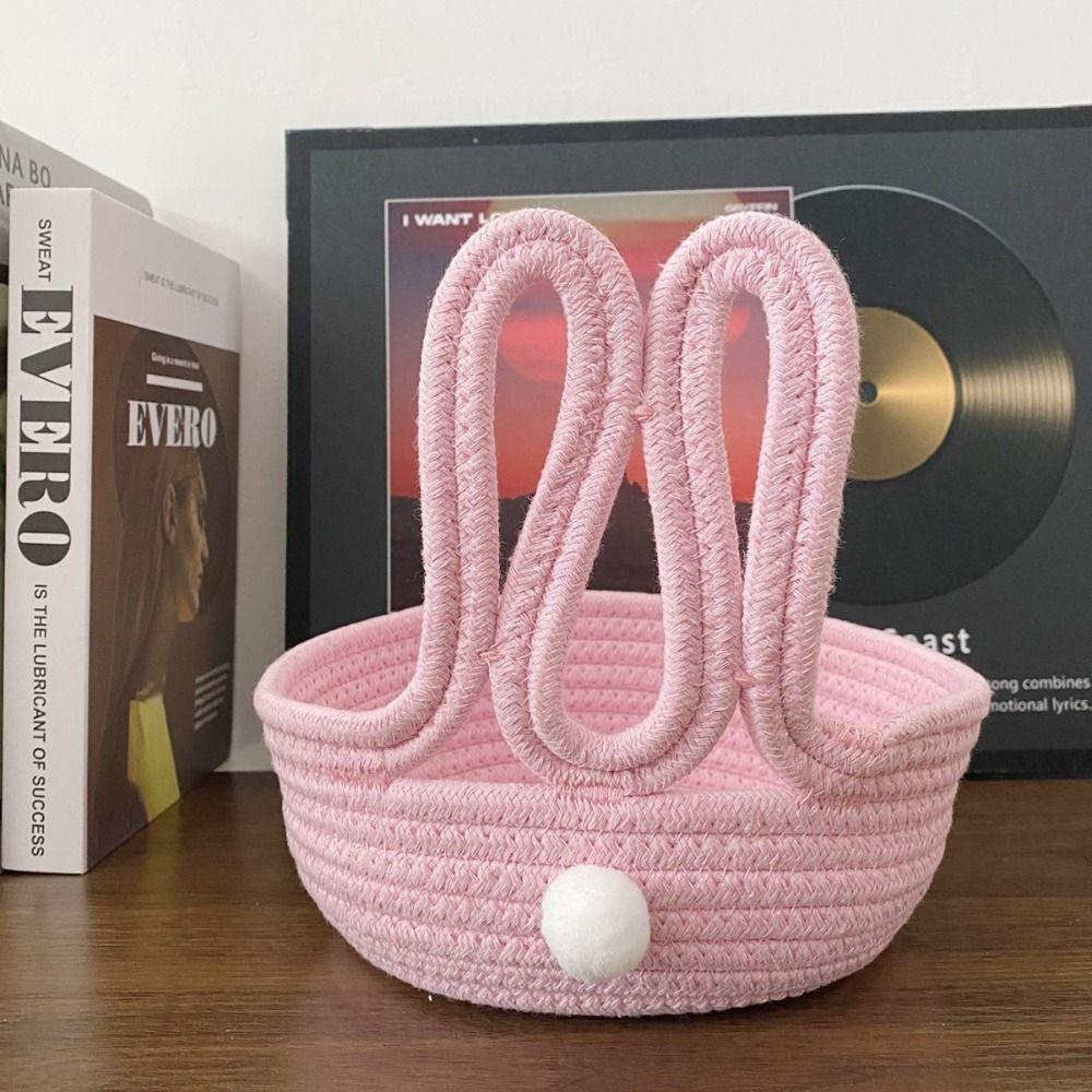 Cartoon Design Bunny Storage Basket Cotton Rope Organizer Basket  Desktop Organizer