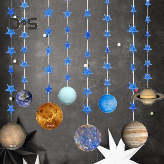1 комплект долговечных подвесных флагов в виде планеты с блестящими звездами, привлекающий внимание баннер с тематикой звездного неба, декор для вечеринки по случаю дня рождения