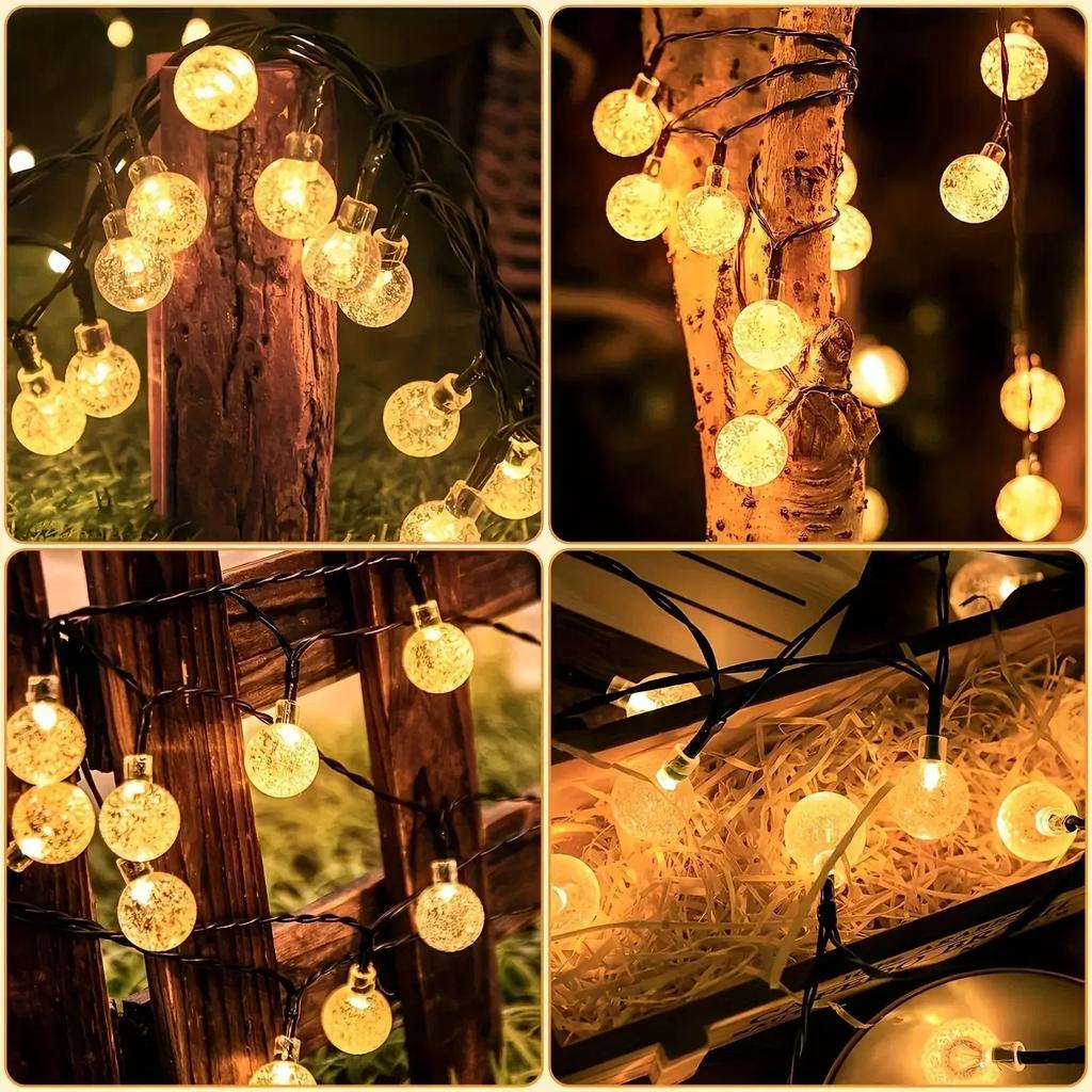 LED Solar String Lights Outdoor Waterproof Crystal Globe Lights with 8 Modes Garden Light for Patio Party Christmas Decoration