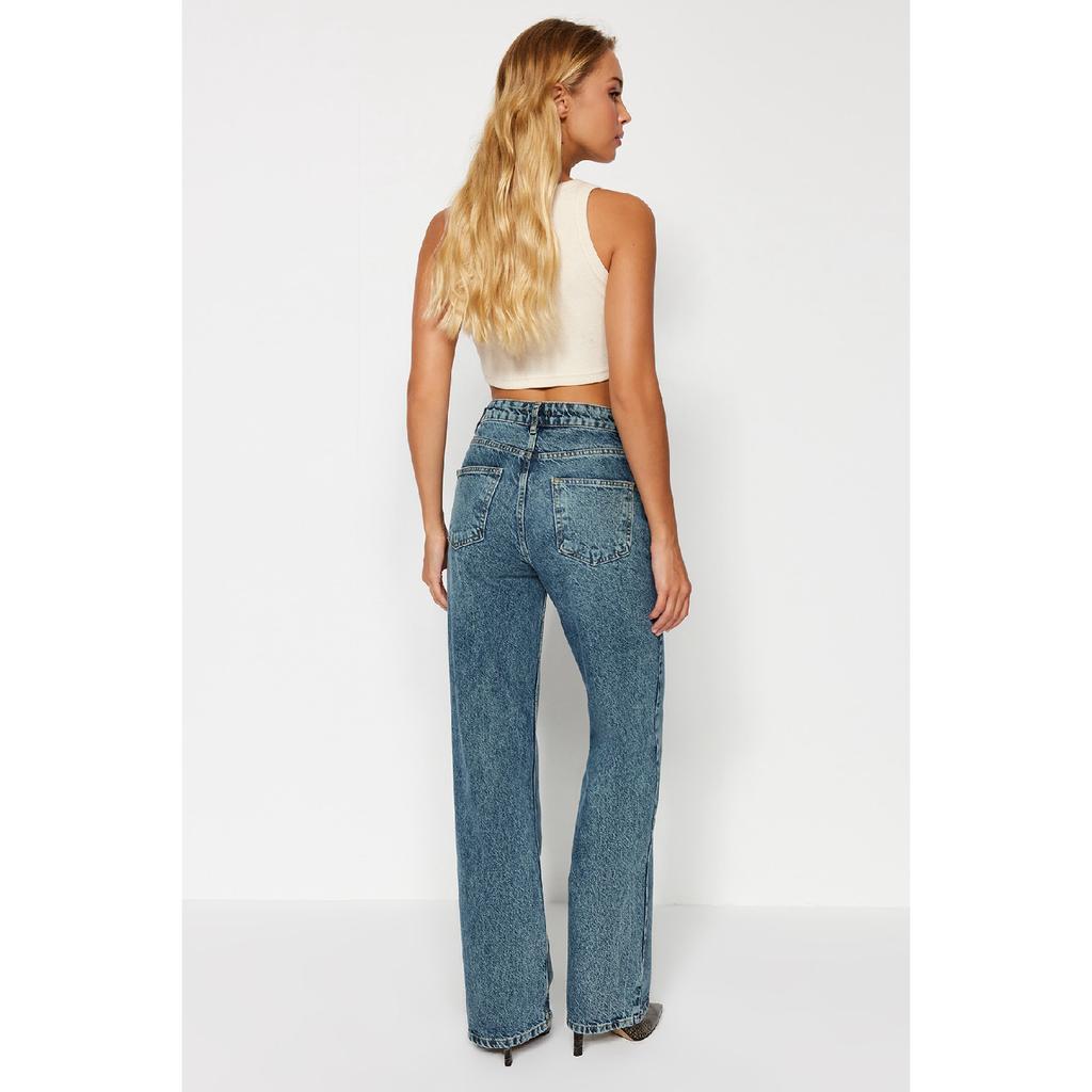 Синие винтажные широкие джинсы с высокой талией с эффектом выцветания Twoaw24je00089