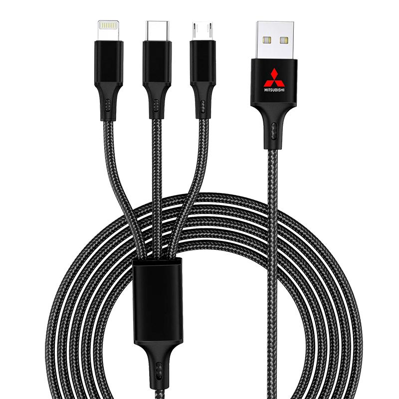 Автомобильный значок 3 в 1 Type C Lightning Micro USB Кабель для быстрой зарядки Для Mitsubishi ASX Lancer Pajero Outlander L200 EVO Lancer EX