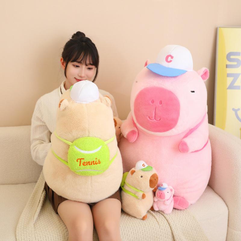 Плюшевая игрушка Капибара Сопливый Мишка: Милый брелок для бейсболки с браслетом на кнопке