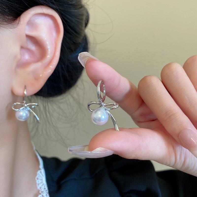 Элегантные серьги-бантики из серебра S925 с жемчугом для женщин, модный и высококлассный дизайн