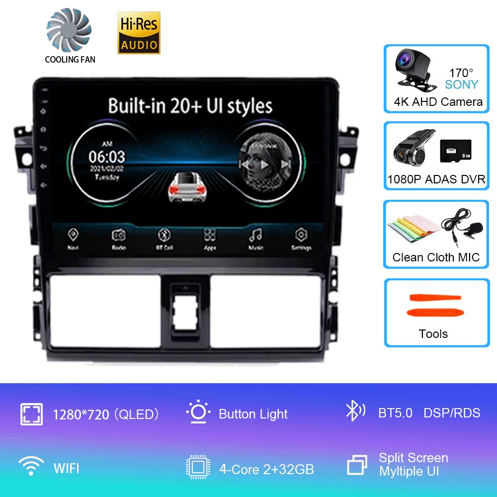 Android 14 для TOYOTA VIOS YARIS 2013 2014 2015 2016 Мультимедийный видеоплеер Автомобильный радиоприемник GPS-навигация БЕЗ DVD 2 Din Carplay Новый