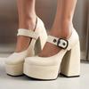 FOREADA Женские туфли-лодочки из искусственной кожи на платформе, супервысокий каблук-копытце, квадратный носок, Мэри Джейн, ремешок с пряжкой, вечерние, сексуальные, весенне-осенние туфли