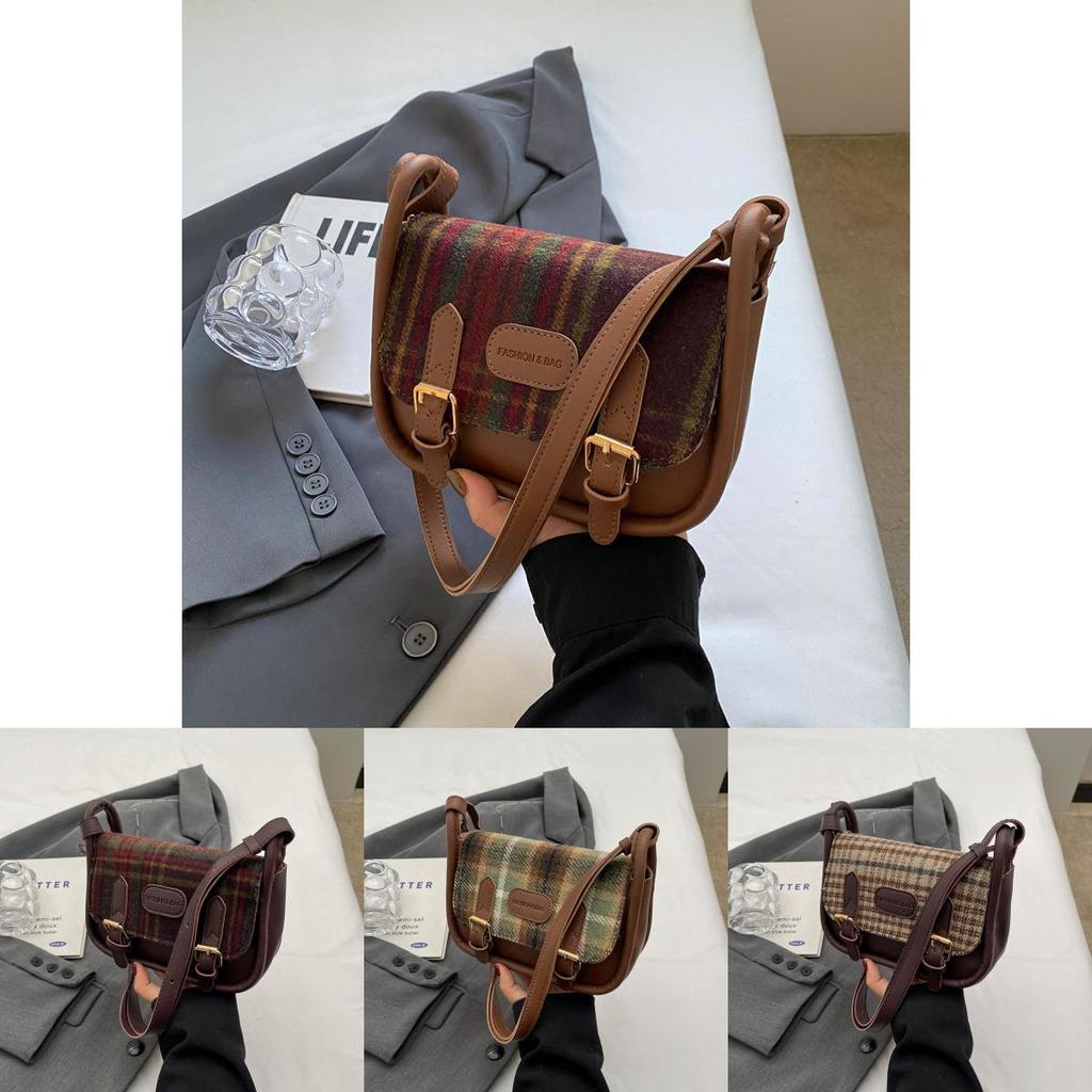 Fashionable Street Style 2024 Winter Plaid Shoulder Bag For Daily Outfits In Green Plaid Brown
