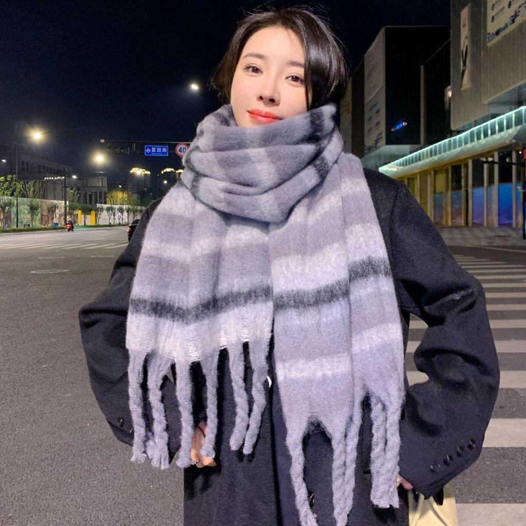 Korean-Style Plaid Cashmere-Inspired Scarf: Warm, Versatile Winter Shawl for Women