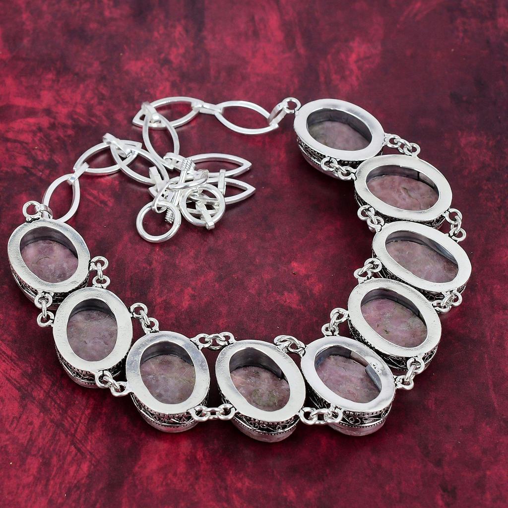 Rhodonite 925 Solid Sterling Silver Necklace & Bracelet Jewelry Set, Gorgeous Gemstone Jewelry Set Handmade Natural Jewelry For Gift