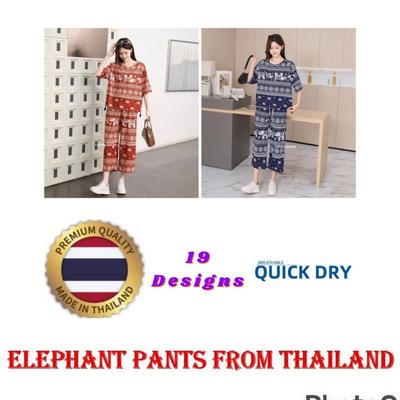 Слон Штаны Шорты Рубашка Комплект Круглый Вырез Укороченный Короткий Рукав Регулируемый Эластичный Пояс Завязка Женский Принт Повседневный Пляжный Бохо Богемный Ретро Винтаж