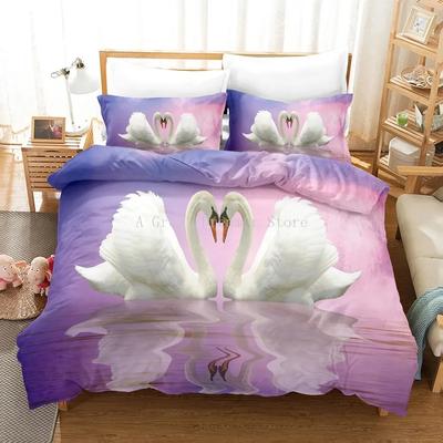 Постельные комплекты The Lover White Swan Animal Duvet Quilt Cover Set Синий Розовый Одеяло Постельное белье и Наволочка