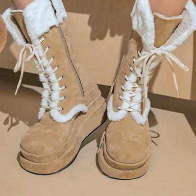 Miaomao Snow Boots для женщин осень-зима новые кремовые толстые на флисовой подкладке теплые средние ботинки для бега Knight