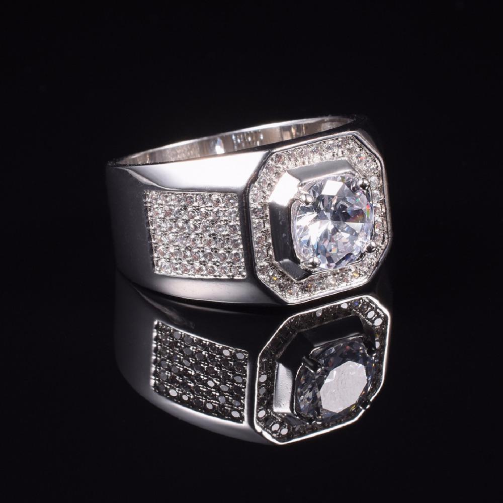 Luxury 925 Sterling Silver Round 2ct Simulated Diamond Engagement Wedding Rings for Men Boy White Sapphire Gemstone Jewelry