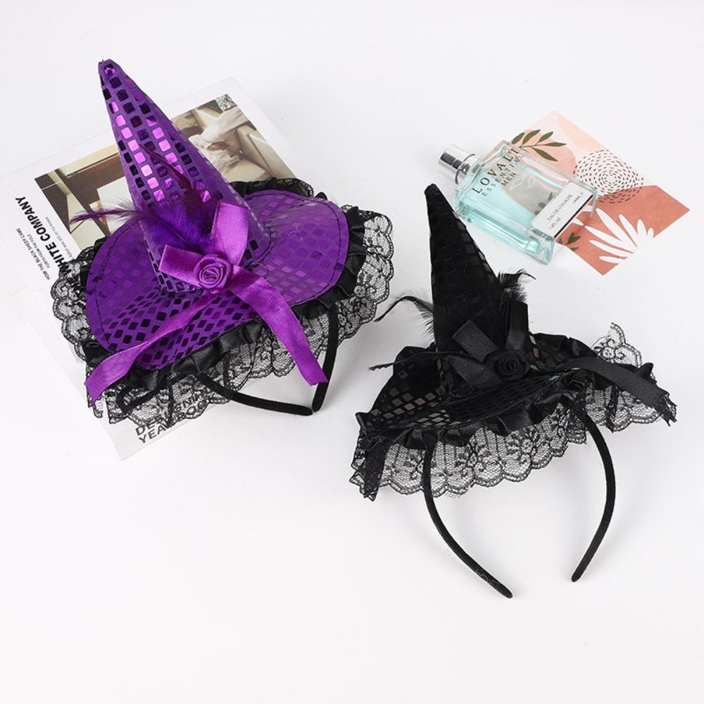 Halloween Witch Hat Headband for Halloween Costume Dress Up Party Supplies Hat Headband Lace Gloves Short Black