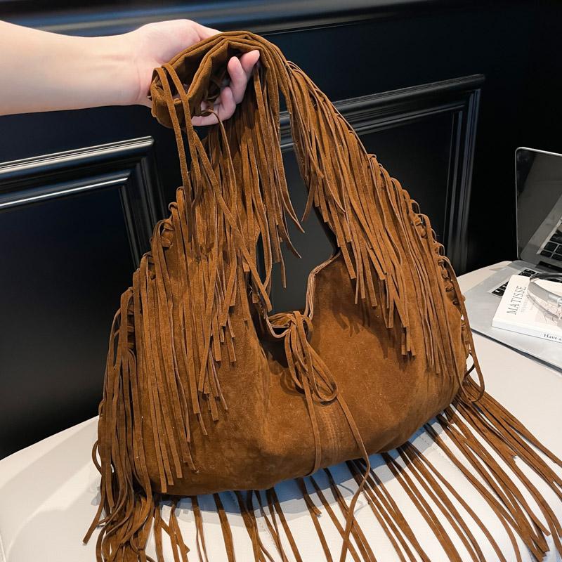Винтажная сумка-хобо с бахромой Женская сумка через плечо с кисточками Большая ретро-сумка-тоут Хиппи Сумка под мышку Западная Ковбойская Сумка-кошелек под мышку