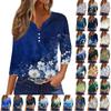 Women's Fashion Casual Floral Print V-Neck Decorative Button Three-quarter Sleeve T-Shirt Top