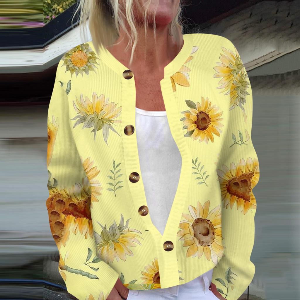 Women's Fashion Long Sleeve Christmas Snowman Snowflake Print Jacket Cardigan