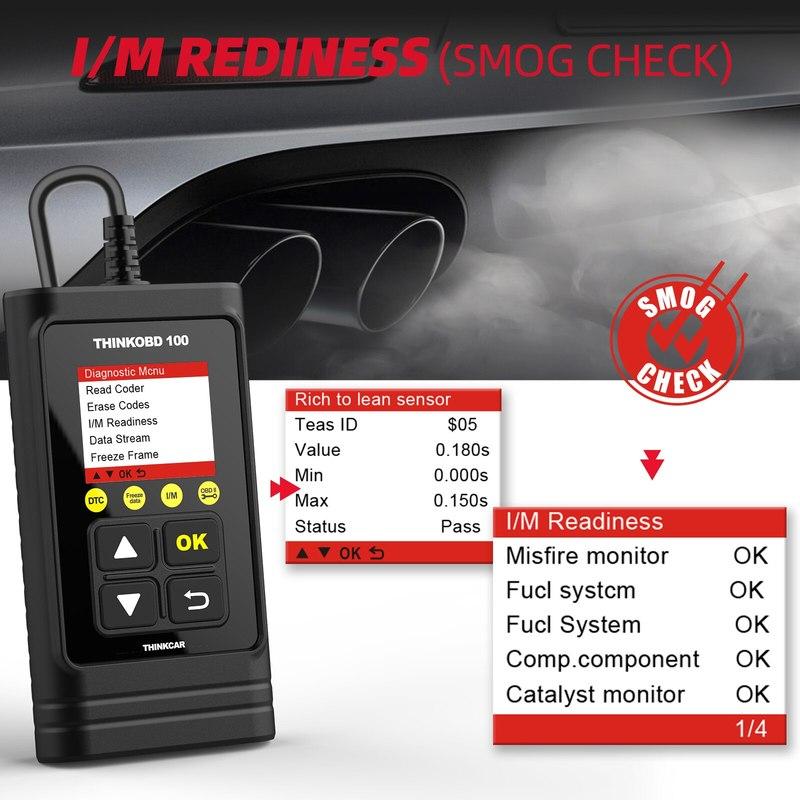 THINKCAR THINKOBD 100 Автомобильный OBD2 сканер Читатель кодов ошибок автомобиля Сброс кодов Тест на выбросы 10 режимов OBD 2 Функция Автомобильная диагностика