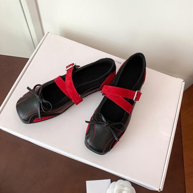 Кожаная версия~ Серебристый бант туфли-лодочки женские с мелким вырезом новая кожаная обувь на плоской подошве с мягкой подошвой французские ретро туфли Мэри Джейн