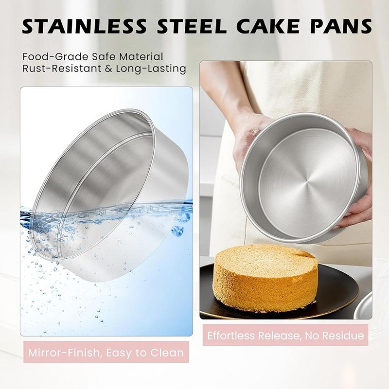1/3Pcs Stainless Steel Cake Baking Pans Tins, 6 Inch Round Cake Pan, Bakeware for Birthday Wedding Party