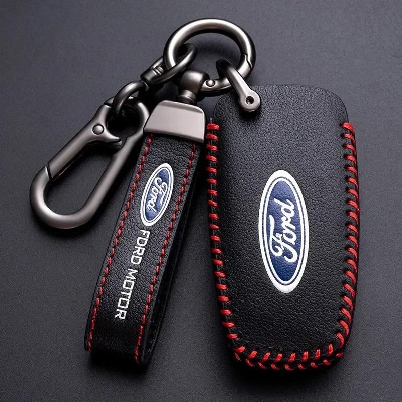 Car Sticker 2026 Ford New 2025 Hot New Leather Car Smart Key Case For Ford Fusion Explorer Edge Mustang Mondeo Kuka Personalized
