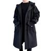 Men Trench Coat Hooded Loose Mid Length Big Pockets Long Sleeve Windproof Solid Color Zipper Closure Anti-wrinkle Elastic Cuff S