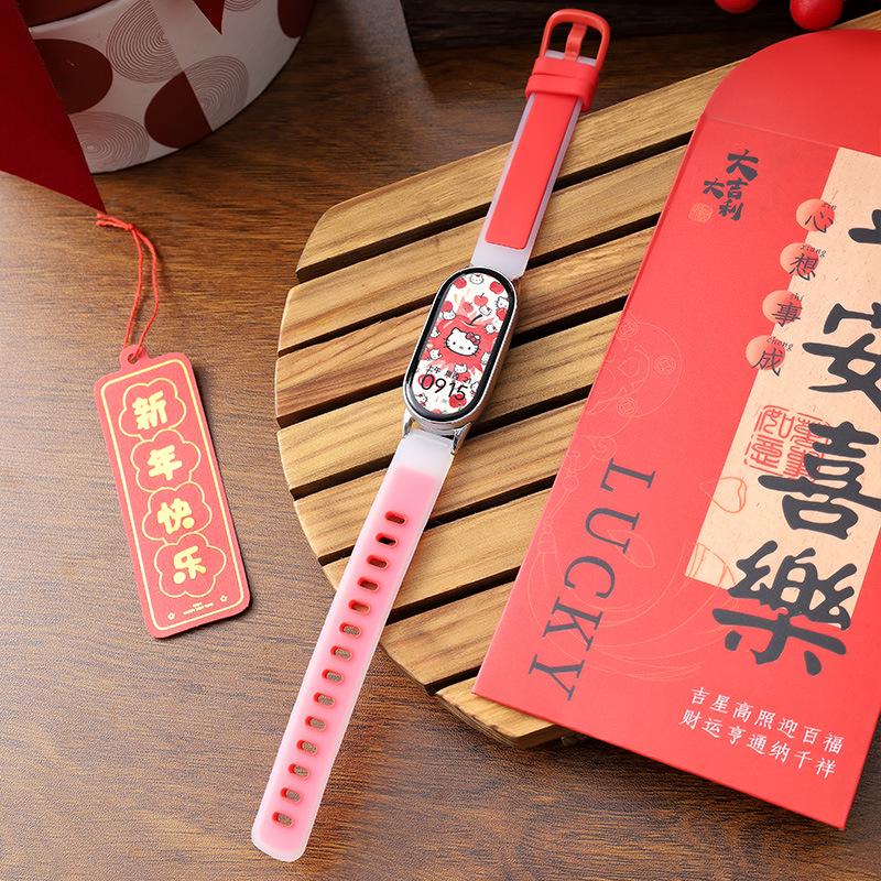 Новогодний Красный 2026: Совместимый магнитный силиконовый кожаный металлический ремешок для Xiaomi Smart Band 10/9/8.