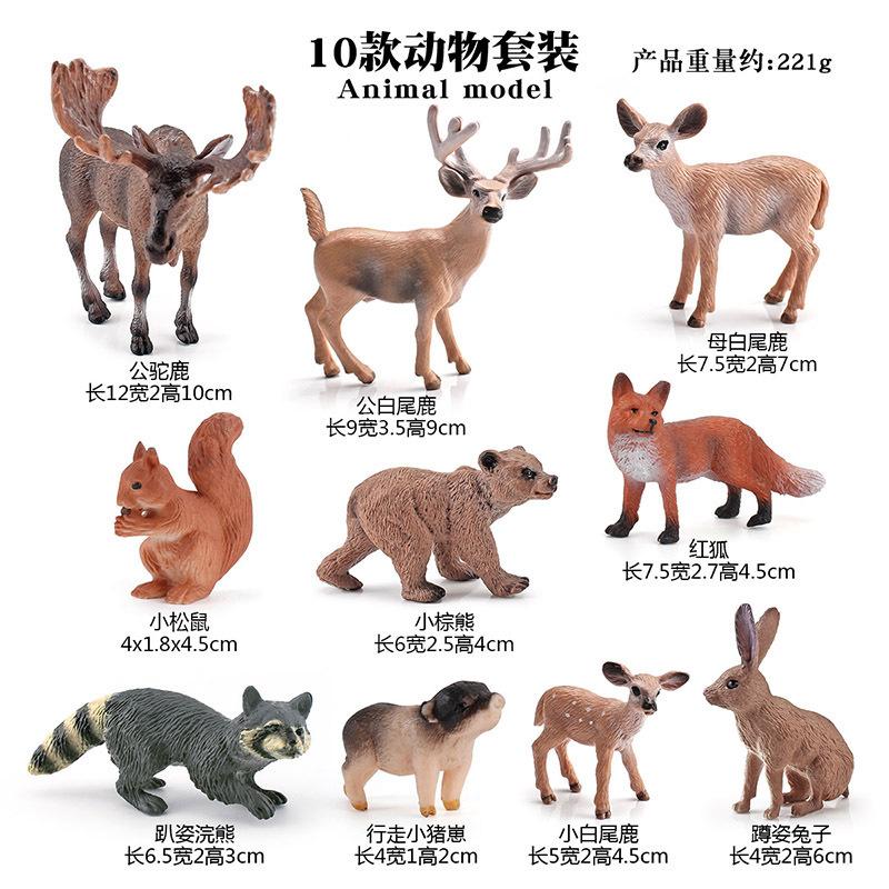 10Pcs Forest Animal Static Ornament Simulation Male Moose Raccoon White Tail Deer Brown Bear Red Fox Rabbit Model