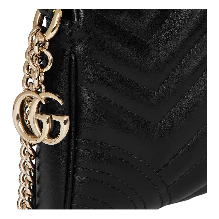 Gucci GG Marmont Logo Double G Zipper Leather Shoulder Bag Small Women shoulder bag Black 847589-DTDFT-1000