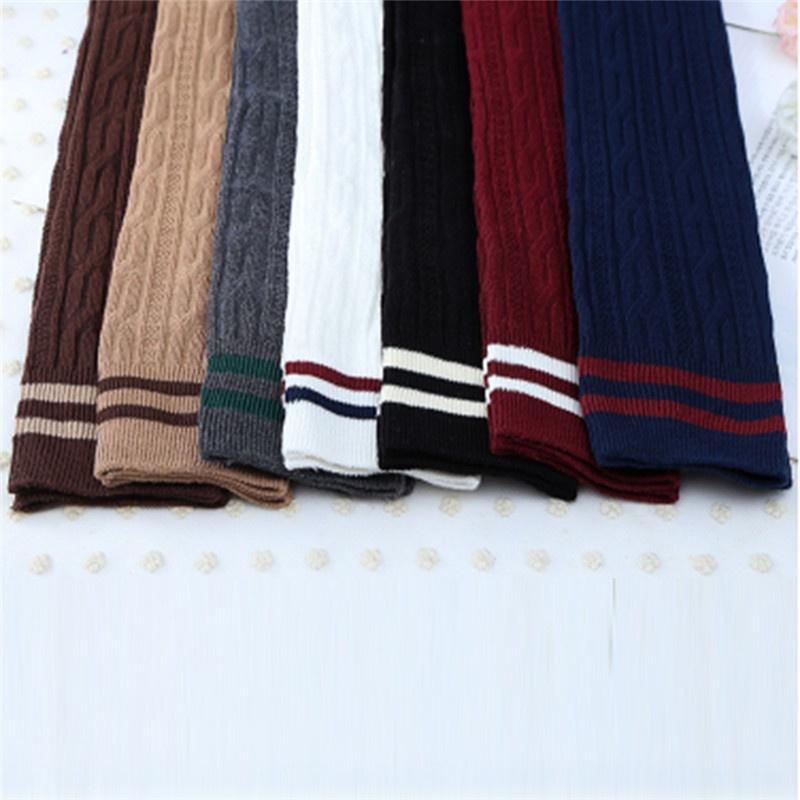 Сексуальные носки для девочек, длинные носки в японском стиле, темно-синие хлопковые чулки выше колена с тремя полосками