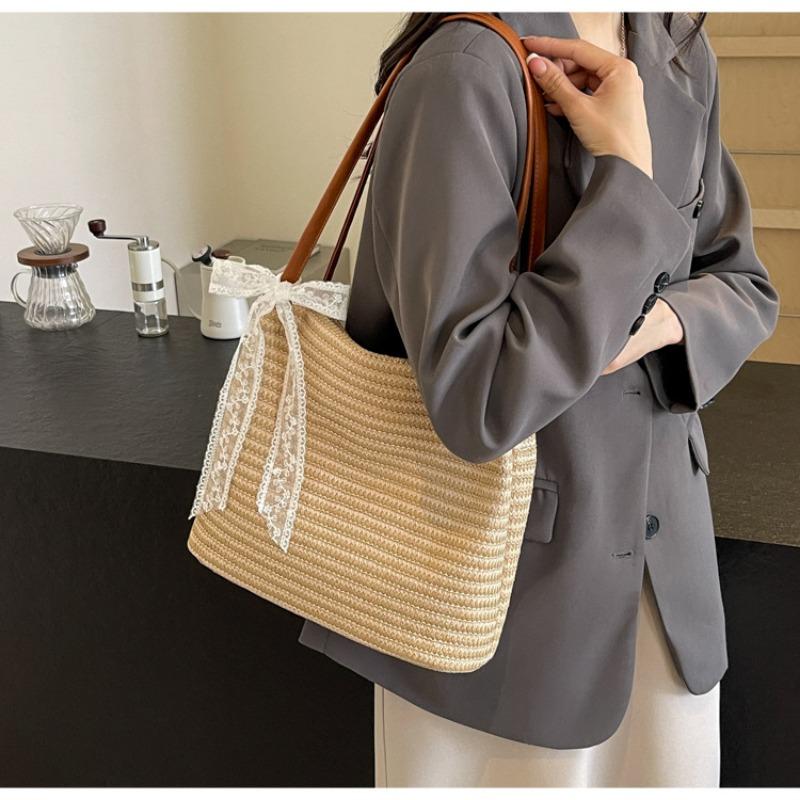 Женская тканая сумка из травы, новая летняя повседневная сумка через плечо в корейском стиле, пляжная сумка большой вместимости, универсальная сумка для поездок на работу