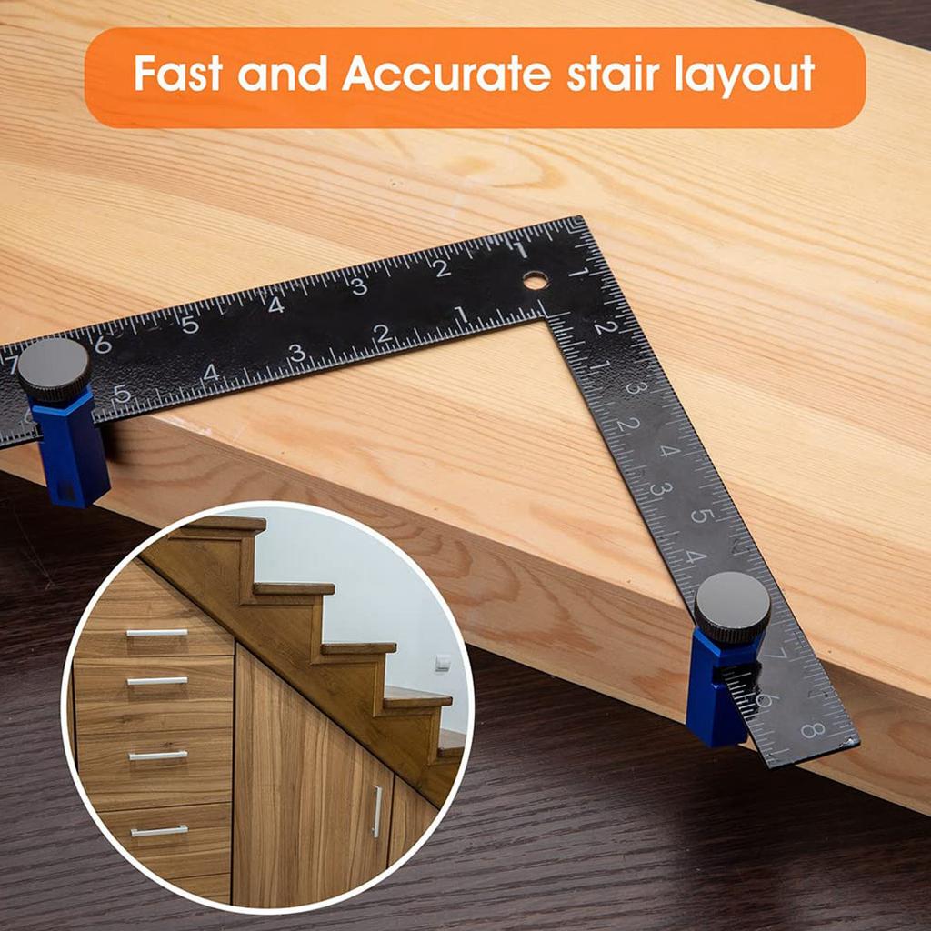 Square Auxiliary Clamp Stair Gauge Aluminum Alloy Hex Flat Gauge with Thumb Screw for Framing Square and Rafter Attachment