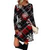 Женское модное повседневное платье с карманами, декоративными пуговицами, рождественскими принтами, круглым вырезом и длинными рукавами