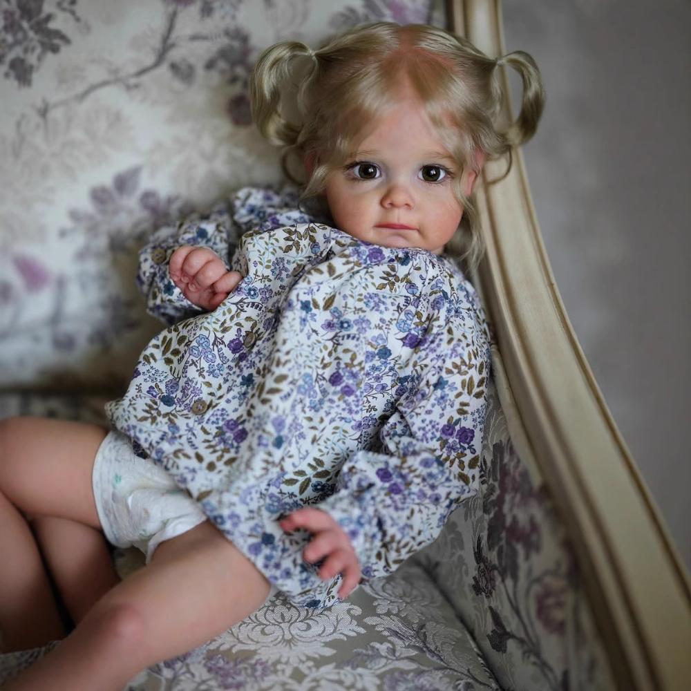 24-дюймовая мягкая тканевая кукла-реборн Maggi Wear Blue Floral Romper, ручная работа, 3D-раскрашенная имитационная кукла, реалистично выглядящая кукла-реборн для косплея, девочка