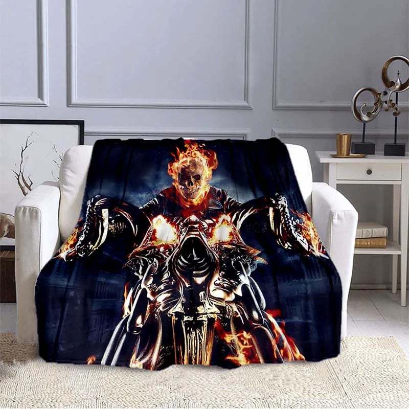 Flame Skeleton Motorcycle digital-printed polyester Bedroom velvet flannel cover blanket Fleece soft cover blankets for beds