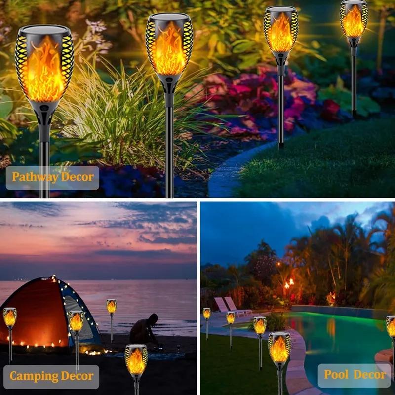 96 LED Solar Flame Lamp Outdoor Ground Mounted Lamp Waterproof Garden Patio Flickering Dancing Atmosphere Flame Lantern