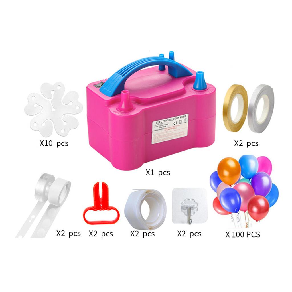122PCS Electric Air Balloon Pump Kit Portable Inflator Balloon Blower Pump Air Balloon Blower Buddy for Party Decoration Ribbon 100PCS Balloons 10PCS