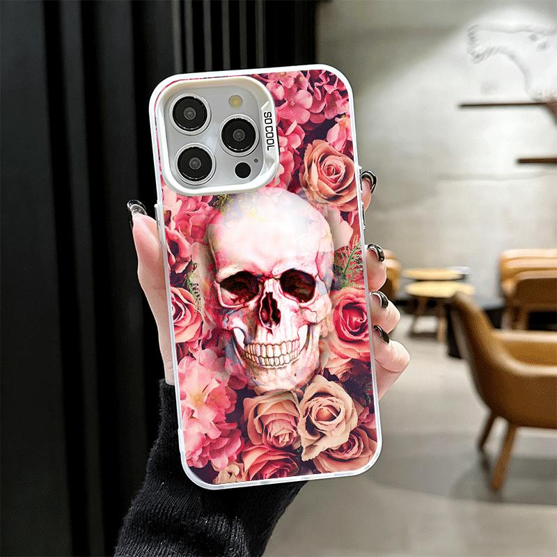 Цветочный Череп Цветок Скелет Мягкий Чехол для Телефона для iPhone 15 16 17 Pro Max 17Air 16E 14 Plus 13 12 Mini Ударопрочный Чехол Задняя Панель