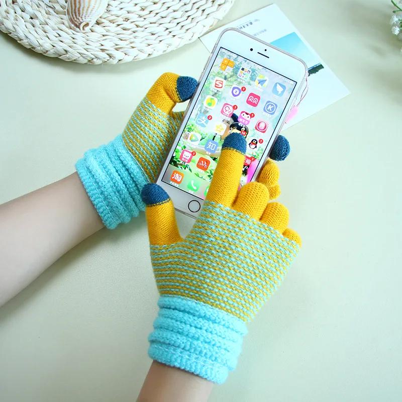 Autumn and Winter Women Knitted Gloves Touch Screen Ski Gloves Warm Faionable Mitten Elastied Outdoor Cycling Thickened Gloves