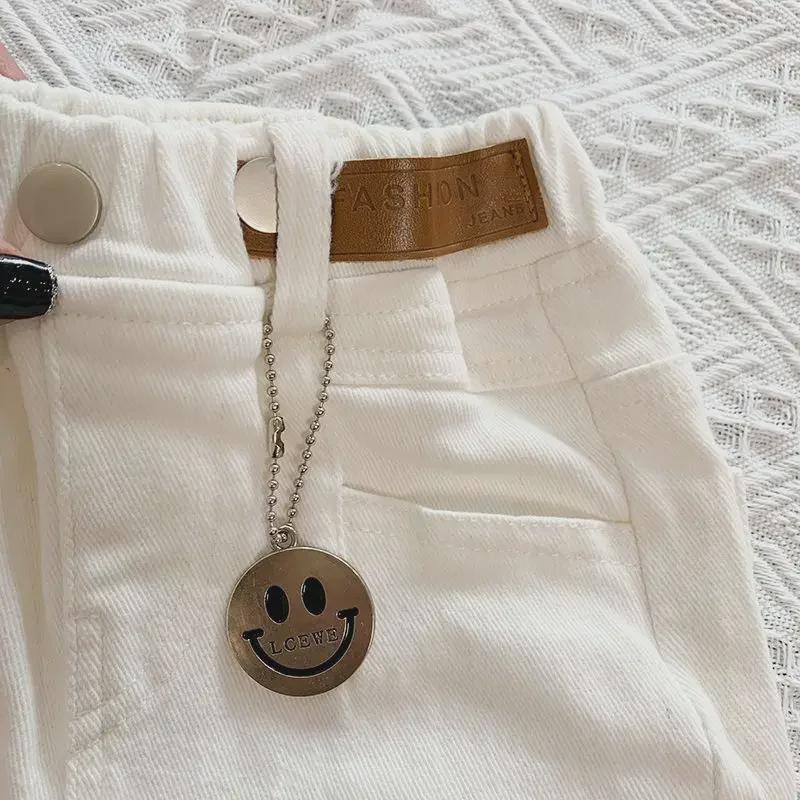 Детские стильные корейские белые джинсовые повседневные брюки для мальчиков и девочек – модные брюки на весну и осень