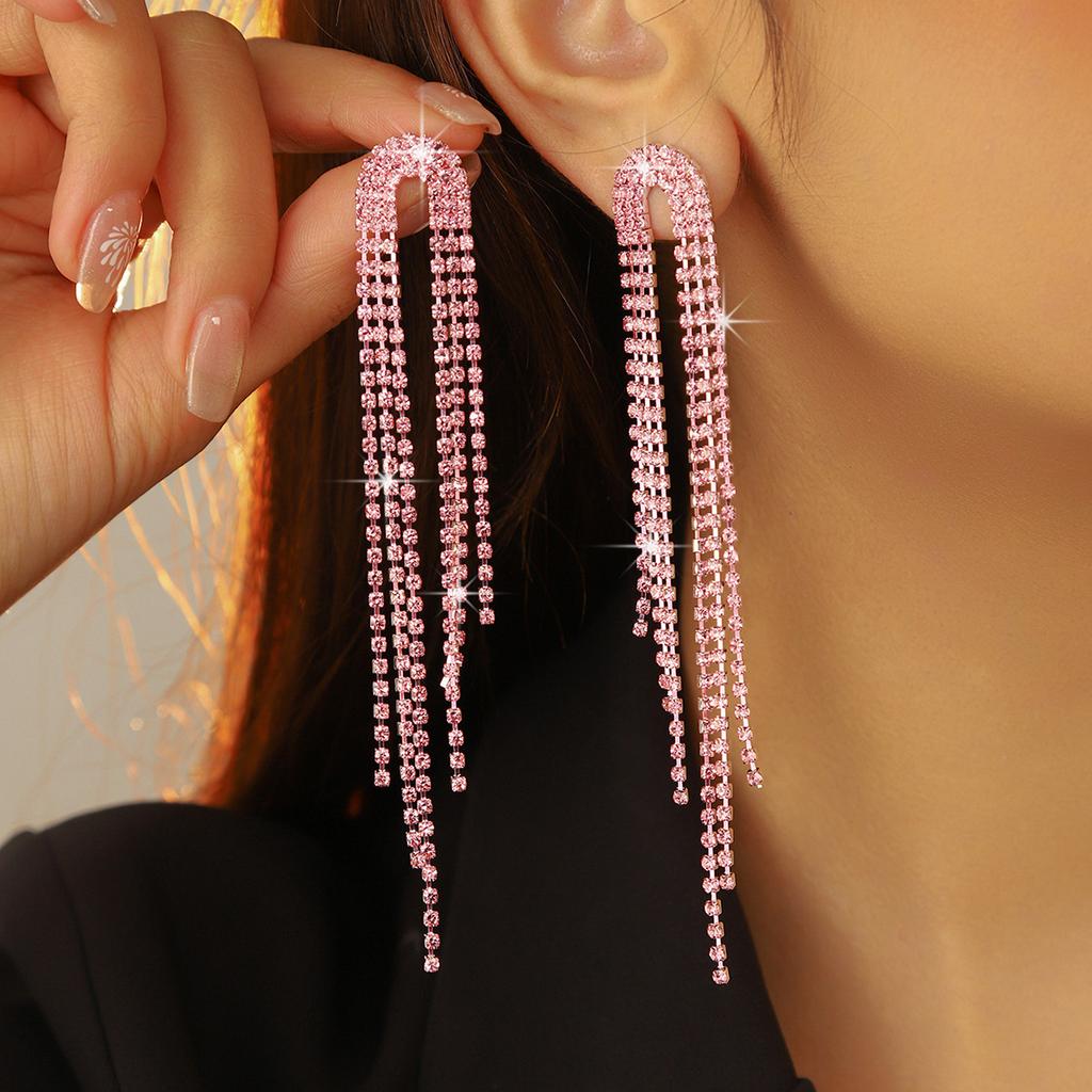 Длинные Простые Универсальные Серьги с Бахромой из Страз