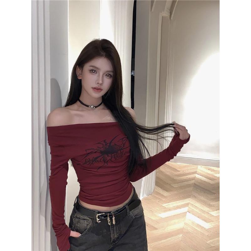 Женские футболки Y2K Gothic с открытыми плечами, осенняя уличная одежда, топы Fairy Core Hip Hop, повседневные футболки в стиле панк, женская одежда