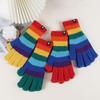 New Winter Rainbow Striped Knitted Finger Hide Gloves Warm Women's Touch Screen Gloves Riding Cold Yarn Gloves