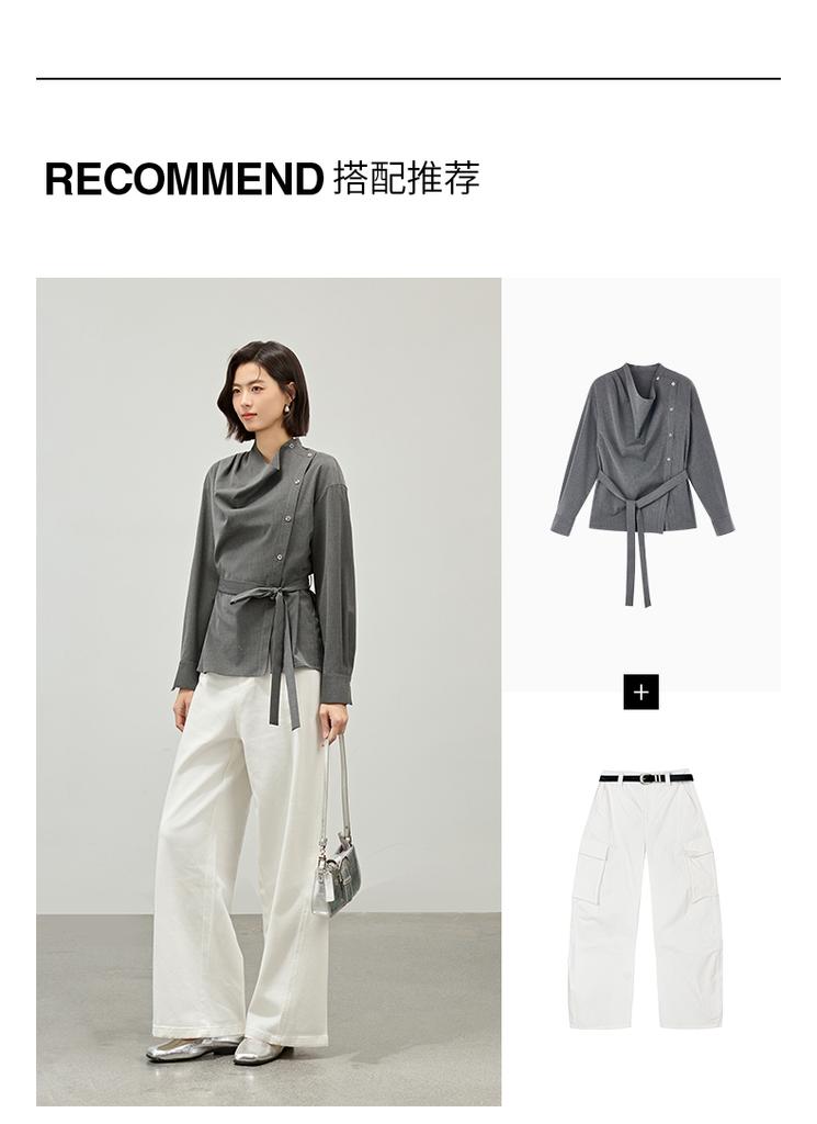 Slanted collar shirt with swinging collar