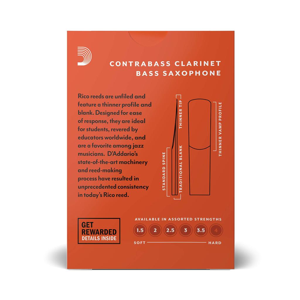 D'Addario WoodWinds RICO RFA1030 Reeds for Contrabass Clarinet [Hardness: 3.0], Pack of 10