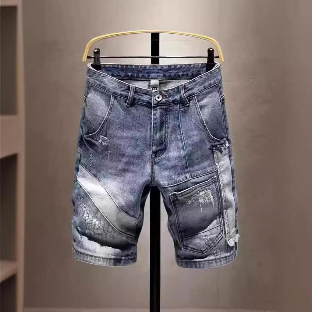 Мужские летние ретро-рваные джинсовые шорты: Европейский и американский стиль, свободный прямой крой с бесплатной доставкой