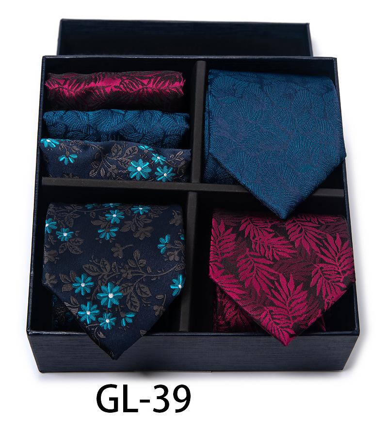 Men'S Gift Box Set Tie Fashion Business Net Color Jacquard Tie Square Scarf