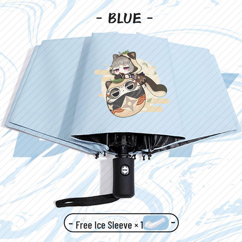 Зонт Genshin Impact Automatic складной с защитой от ультрафиолета для учеников начальной школы - устойчив к ветру, подходит для использования в солнечную и дождливую погоду