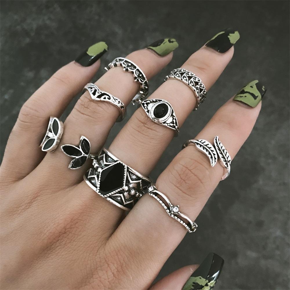 Vintage Leaf Ring 8 Piece Set Fashion Couple Ring Set Simple Ring Popular Female Jewelry