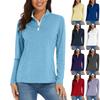Women's Casual Fashion Solid Color Long Sleeve Zipper Neck Top T-shirt
